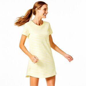 NWT Tuckernuck Addison Bay Belmont T-Shirt Dress Yellow & White Stripe Casual 14